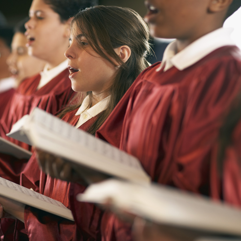 Young Choir Members Singing